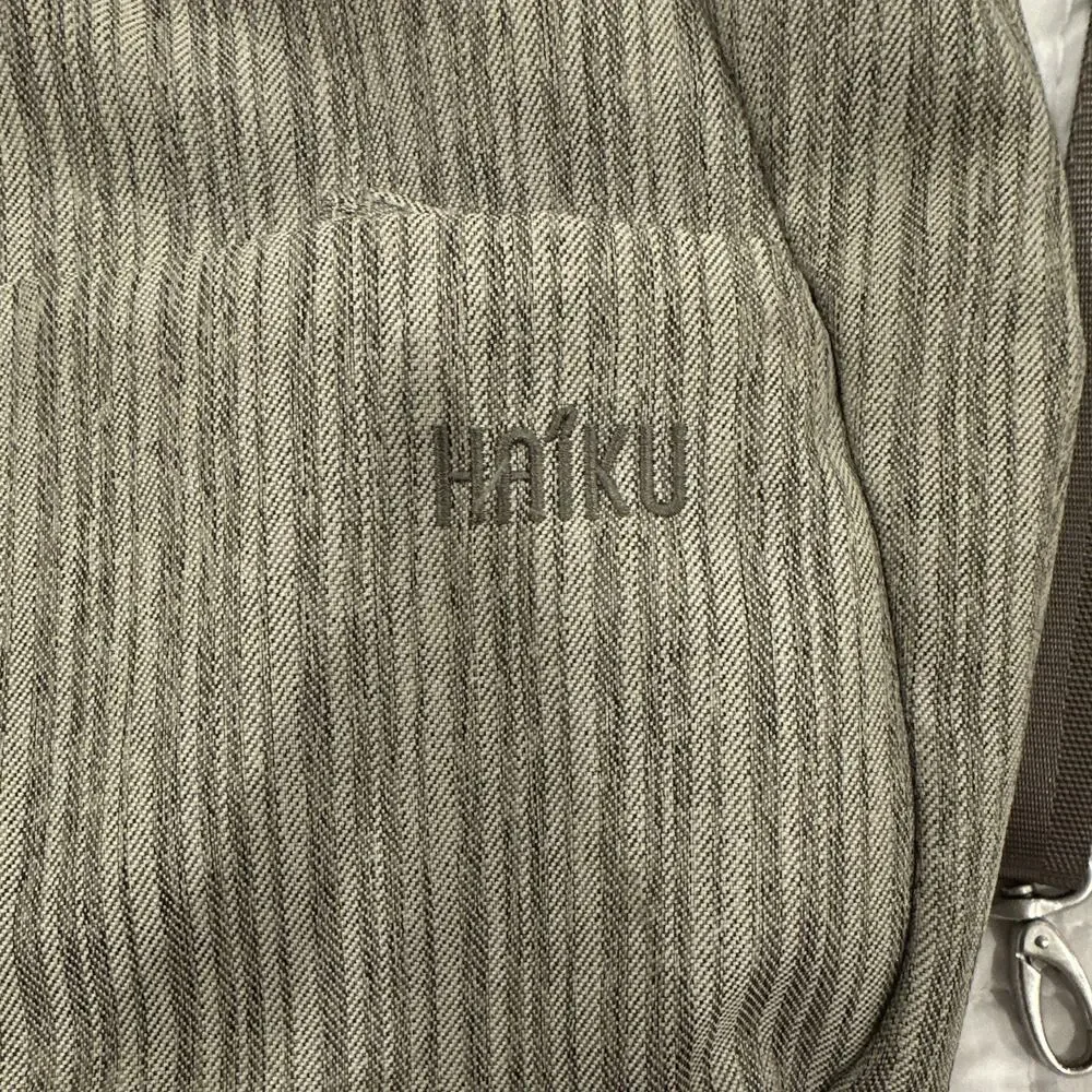 Haiku Gray Striped Shoulder Bag Adjustable Detachable Strap Pockets Zip